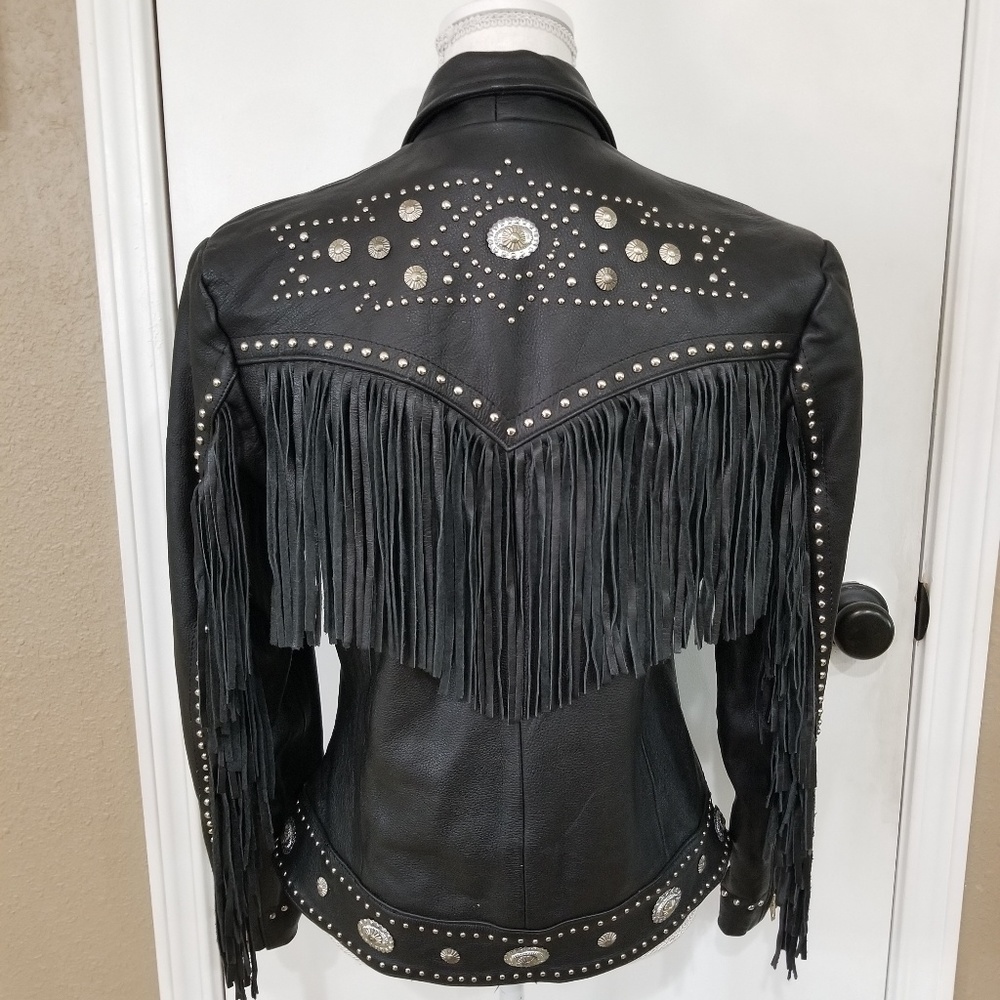 Black leather vintage style biker jacket